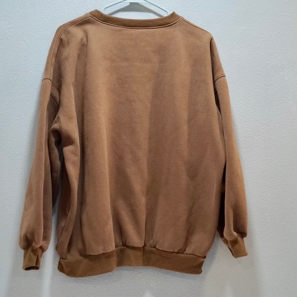 Crewneck Sweatshirt Brown Fleece Pullover Cozy Basic Size M - Picture 2 of 5